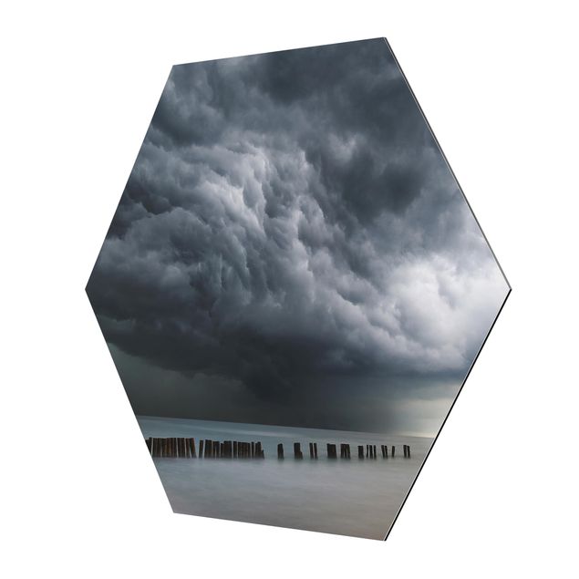 Esagono in Alluminio Dibond - Tempesta nuvole sopra il Mar Baltico