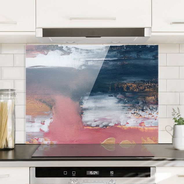paraschizzi cucina vetro magnetico Tempesta rosa con oro