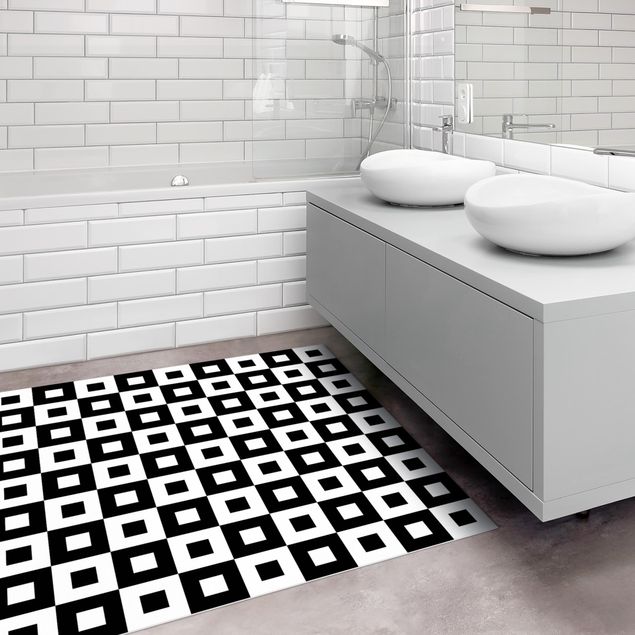Tappeti bagno moderni Motivo geometrico di quadrati bianchi e neri,