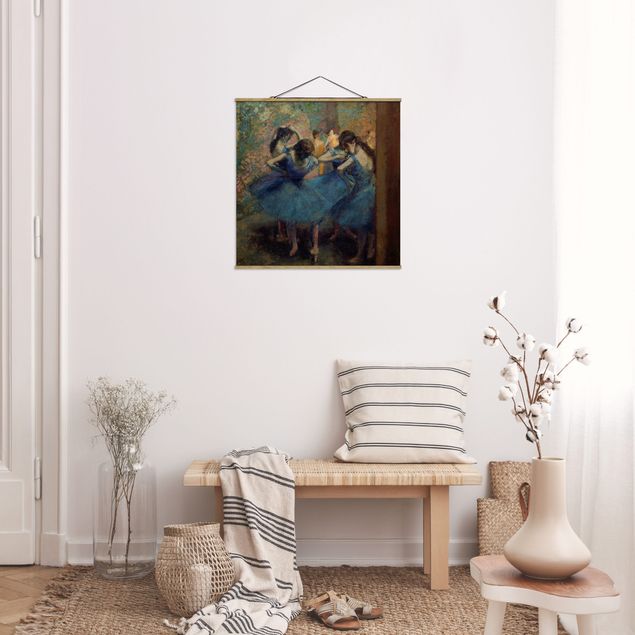Quadro su tessuto con stecche per poster - Degas Edgar - The Blue Dancers - Quadrato 1:1