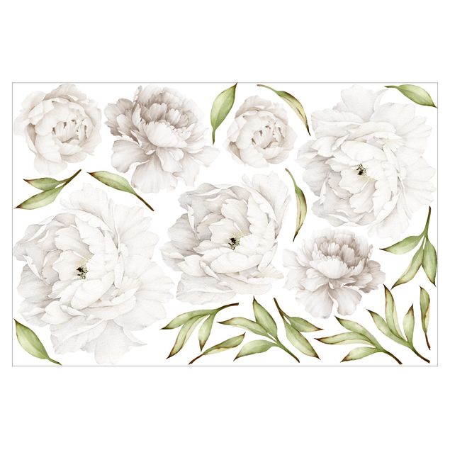 Adesivo murale fiori - Set di peonie in bianco