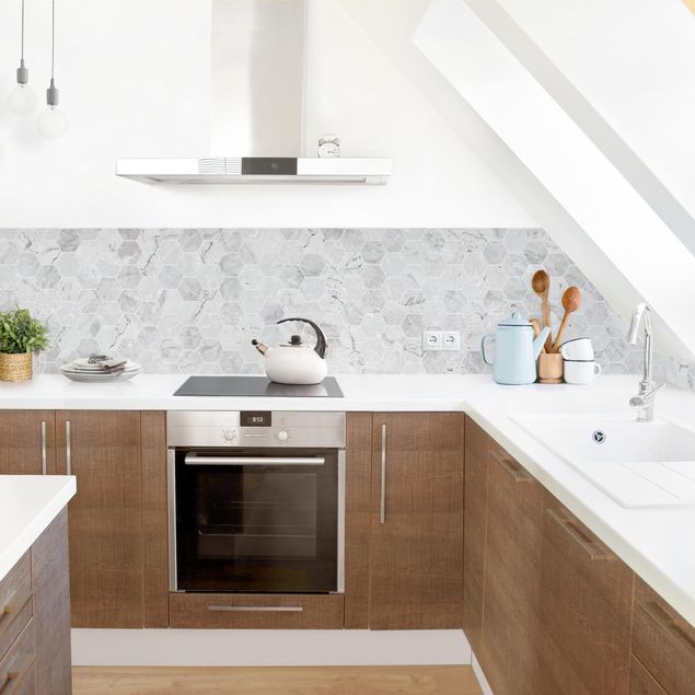 rivestimento adesivo cucina Piastrelle esagonali di marmo - Grigio chiaro
