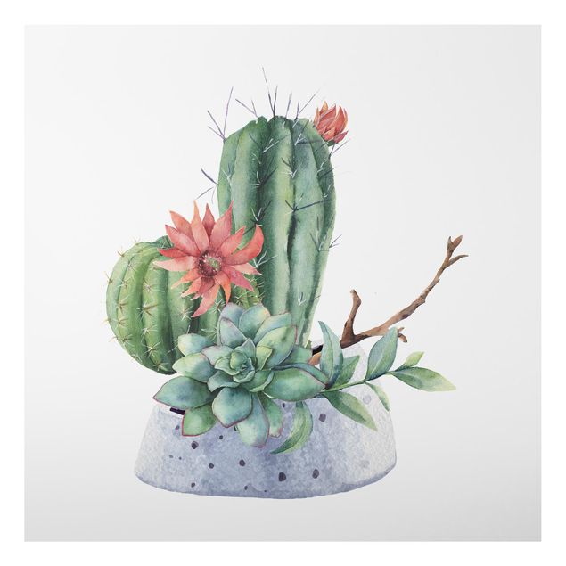 Stampa su alluminio - Illustrazione di cactus in acquerello