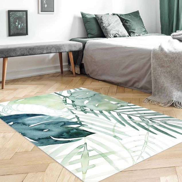 Tappeti moderni soggiorno Fronde di palma in acquerello I