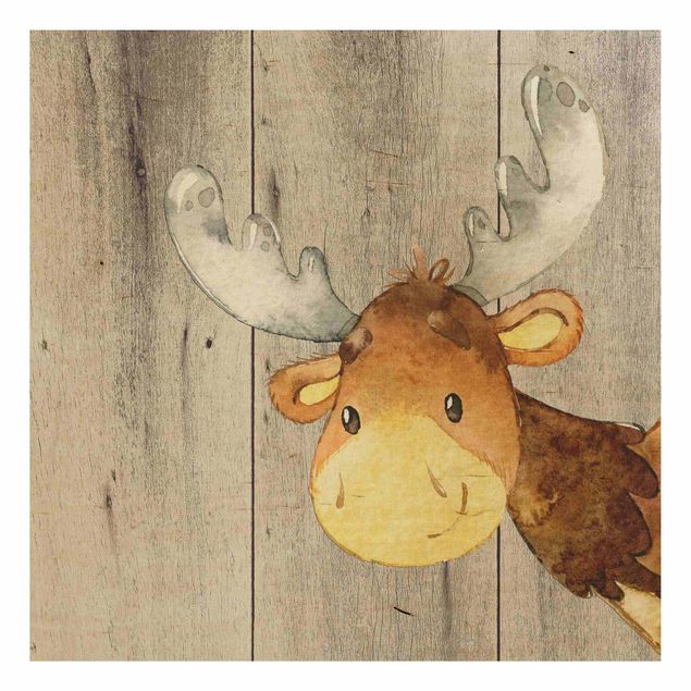 Stampa su legno - Acquerello Deer su legno - Quadrato 1:1