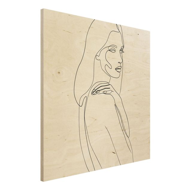 Stampa su legno - Spalla di Line Art Woman Bianco e nero - Quadrato 1:1