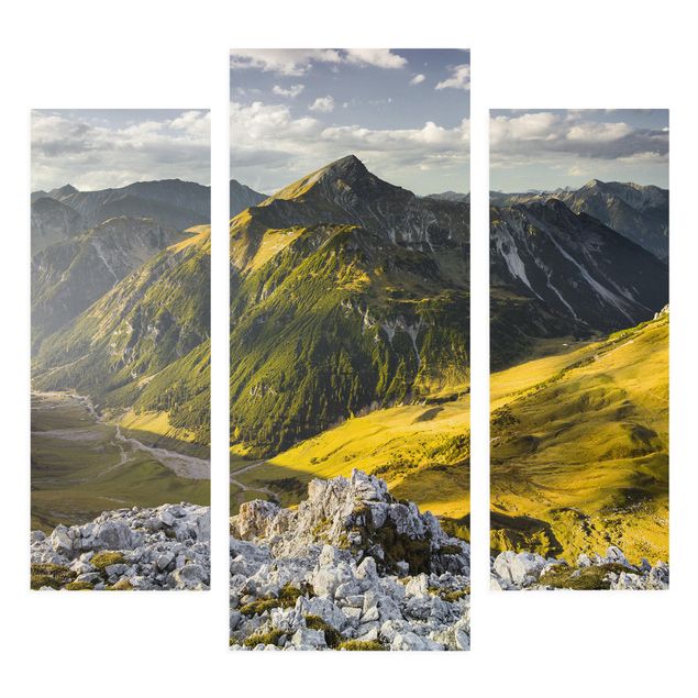Stampa su tela 3 parti - Mountains And Valley Of The Lechtal Alps In Tirol - Trittico da galleria