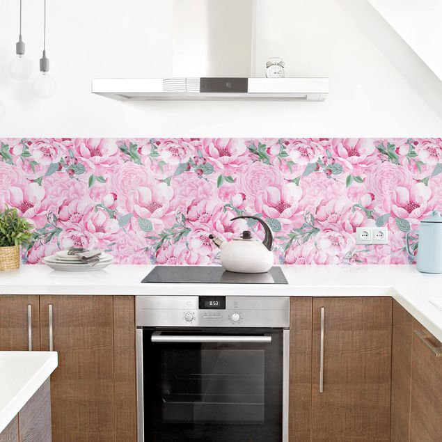 rivestimenti moderni cucina Sogno floreale rosato di rose in acquerello