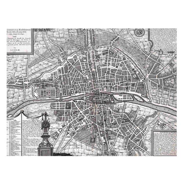 Lavagna magnetica - Pianta della città di Parigi del 1600 vintage