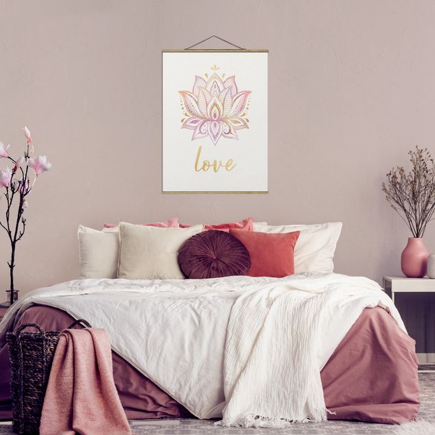 Foto su tessuto da parete con bastone - Mandala Namaste Lotus Set oro rosa - Verticale 4:3
