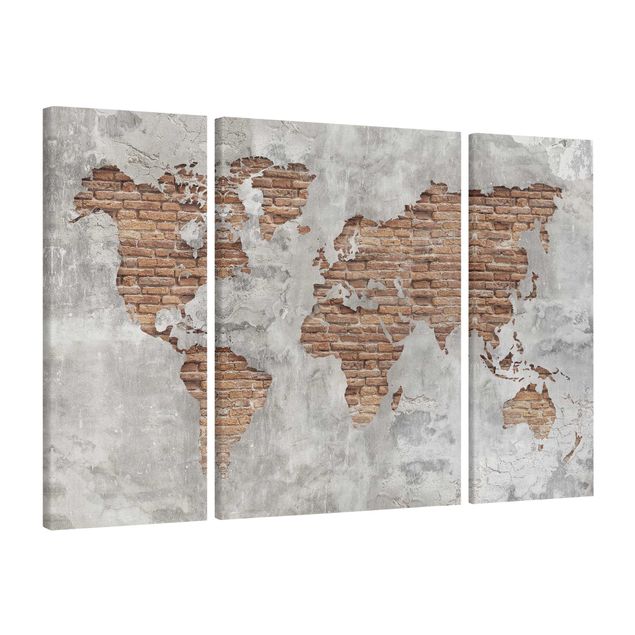 Quadri su tela Mappa del mondo in mattoni e cemento shabby