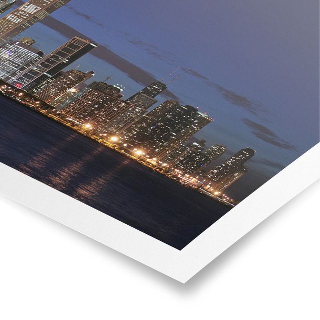 Poster - Chicago Skyline di notte - Panorama formato orizzontale