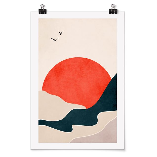 Poster riproduzione - Montagne al tramonto in rosso - 2:3