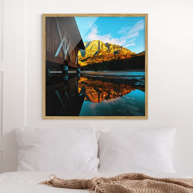 Poster con cornice - Riflesso delle montagne nelle Dolomiti