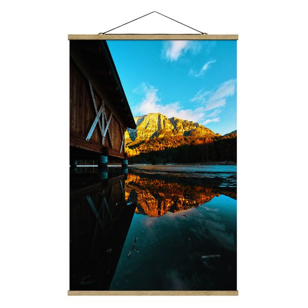 Foto su tessuto da parete con bastone - Riflesso delle montagne nelle Dolomiti - Verticale 2:3