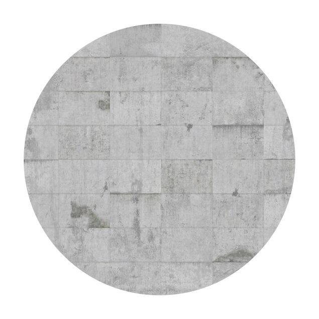 Tappeto in vinile rotondo - Effetto mattoni di cemento grigio
