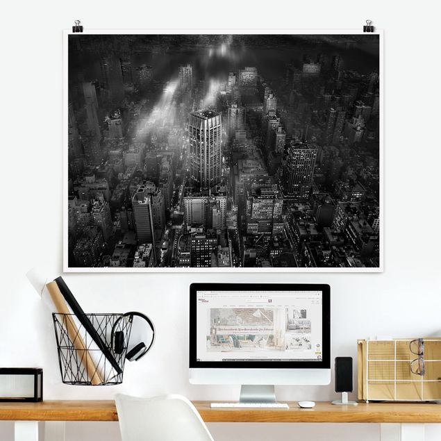 Poster bianco e nero formato orizzontale Luce del sole su New York