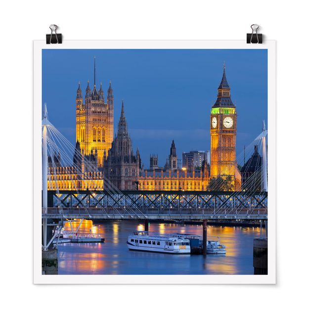 Poster - Big Ben e Westminster Palace di Londra di notte - Quadrato 1:1