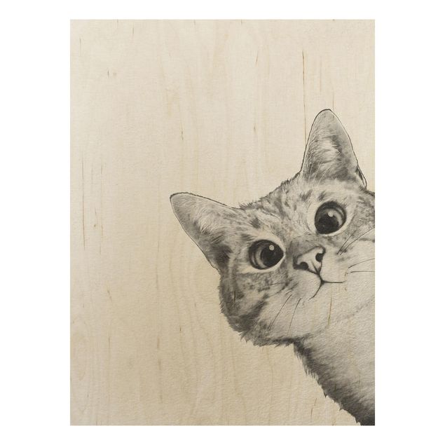 Stampa su legno - Illustrazione Cat Disegno Nero Bianco - Verticale 4:3