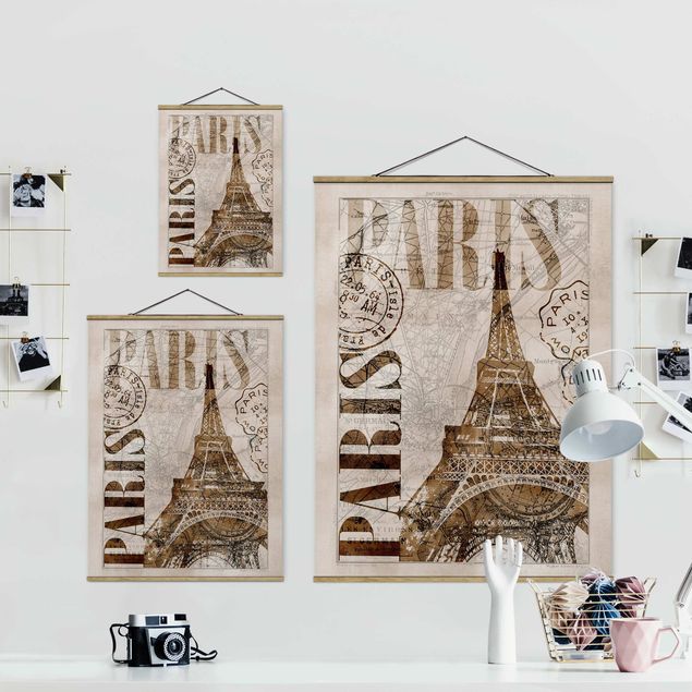 Foto su tessuto da parete con bastone - Shabby Chic Collage - Parigi - Verticale 4:3
