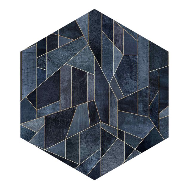 Carta da parati esagonale adesiva con disegni - Geometria blu in acquerello