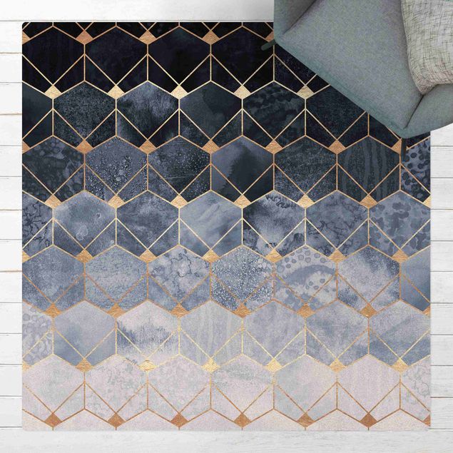 Tappeti bagno moderni Art Déco - Geometria blu dorata