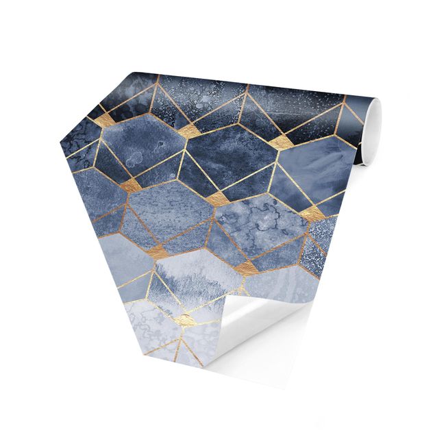 Carta da parati esagonale adesiva con disegni - Geometria blu di Art déco dorata