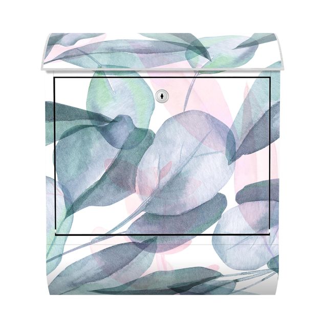 Cassetta postale - Foglie di eucalipto in acquerello blu e rosate
