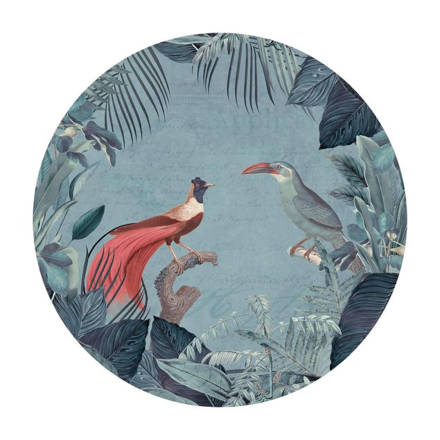 Tappeti effetto naturale Paradiso grigio blu con uccelli tropicali