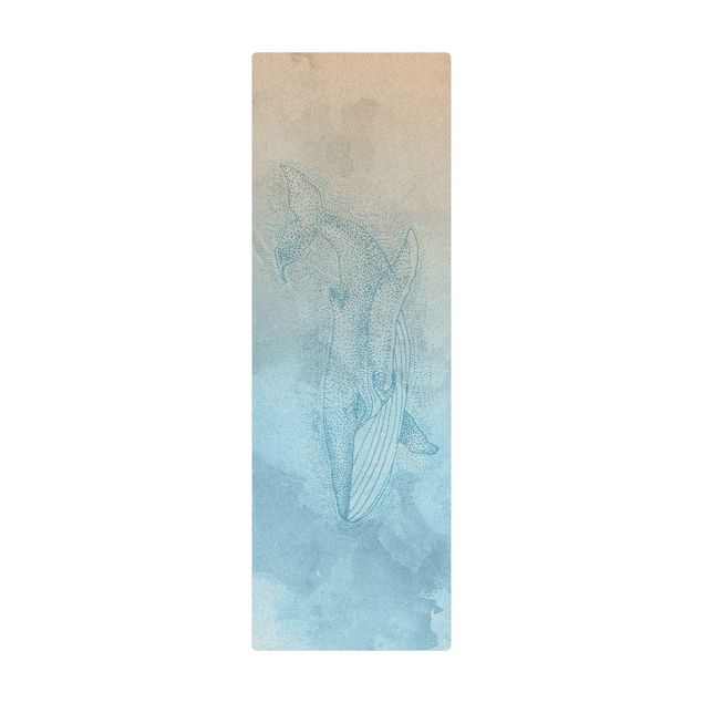 Tappetino di sughero - Balenottera azzurra su acquerello blu - Formato verticale 1:3