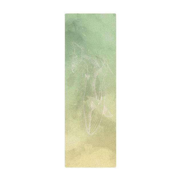 Tappetino di sughero - Balenottera azzurra su acquerello verde - Formato verticale 1:3