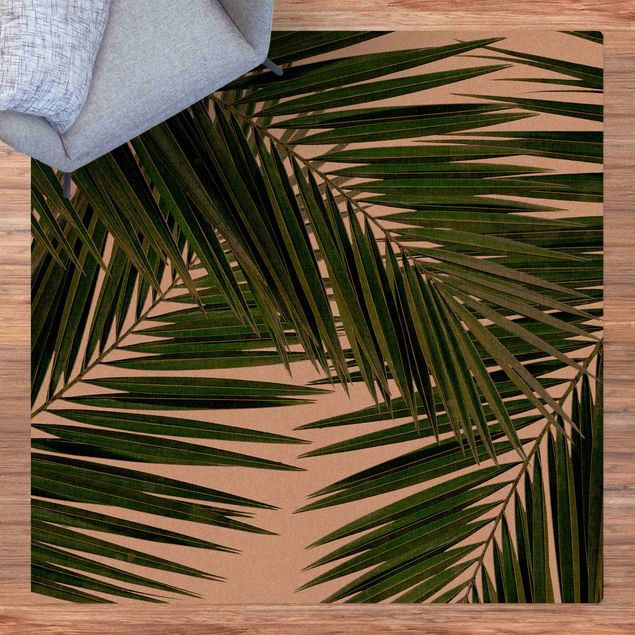 Tappeti moderni Vista attraverso le foglie di palma verde