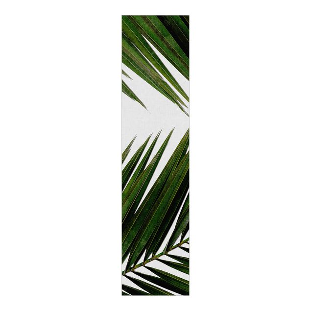set tende a pannello Vista attraverso le foglie di palma verde