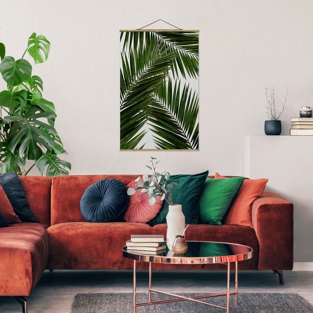 Foto su tessuto da parete con bastone - Scorcio tra foglie di palme verdi - Verticale 2:3