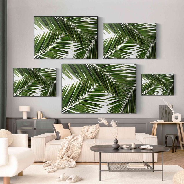 Quadro fonoassorbente intercambiabile - Scorcio tra foglie di palme verdi