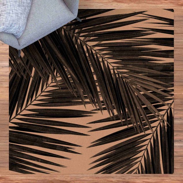 Tappeti bagno moderni Vista sulle foglie di palma in bianco e nero