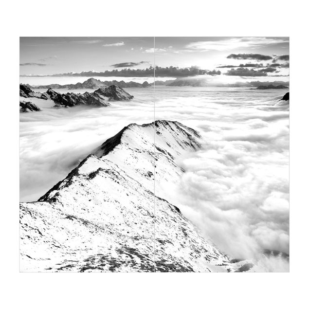 Rivestimento per doccia - Vista su nuvole e montagne in bianco e nero