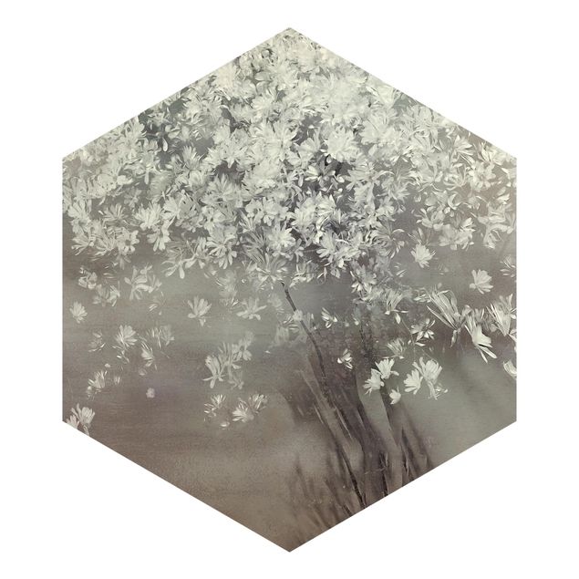 Fotomurale esagonale autoadesivo - Alberi in fiore