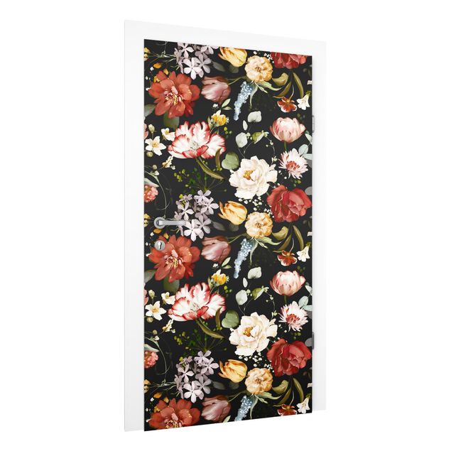 carta da parati fiori acquerello Fiori acquerello su sfondo nero