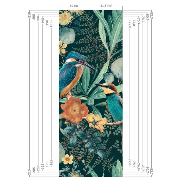 Rivestimento per doccia - Paradiso floreale con colibrì e martin pescatore
