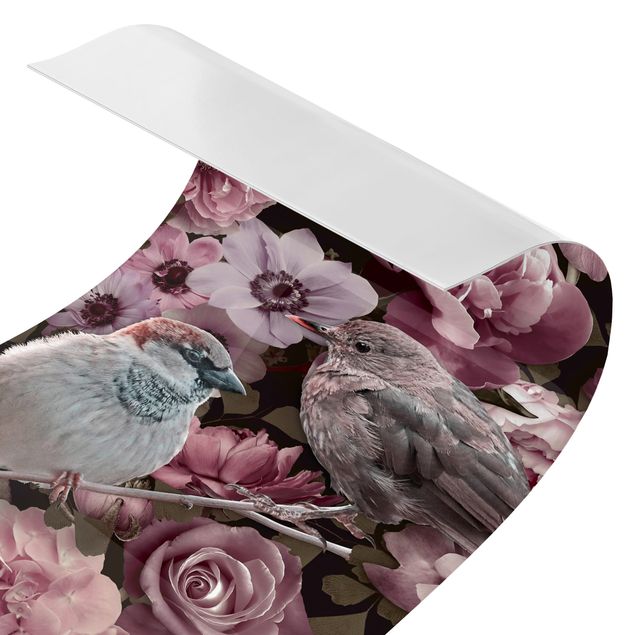 Rivestimento per doccia - Paradiso floreale con passerotti in rosa antico