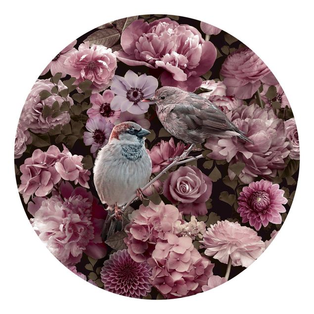Carta da parati rotonda autoadesiva - Floral passero paradiso in rosa antico