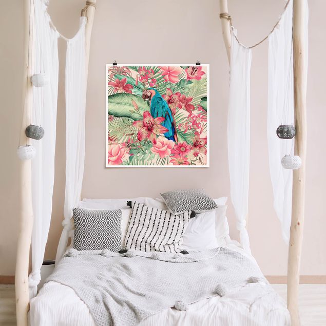 Poster - Paradiso floreale con pappagallo tropicale