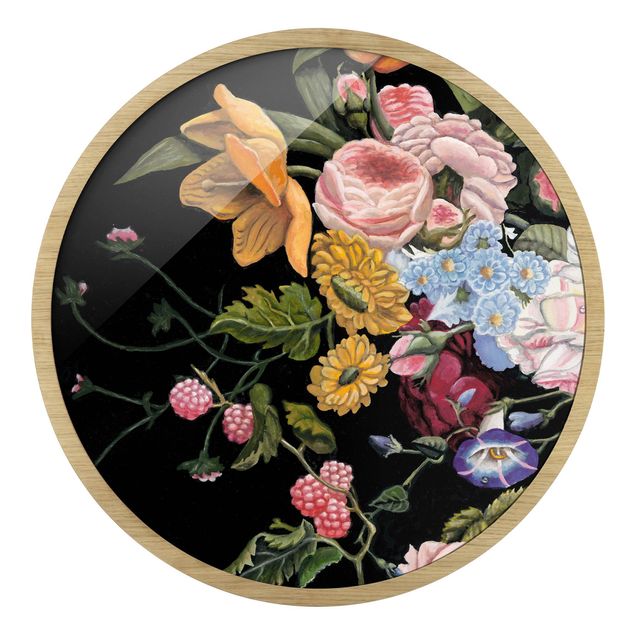 Quadro rotondo incorniciato - Bouquet di fiori da sogno II