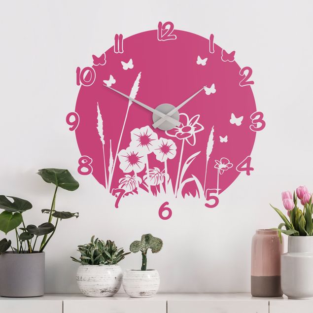 Adesivo murale orologio - prato di fiori