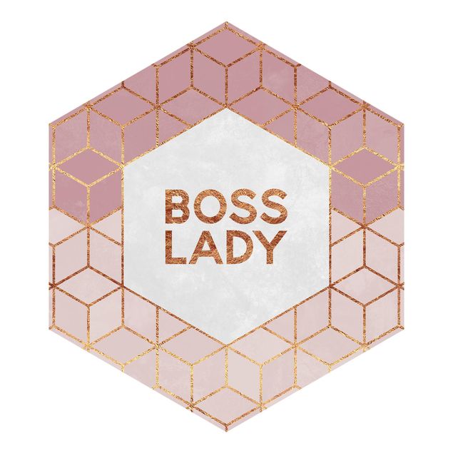 Carta da parati esagonale adesiva con disegni - Boss Lady su esagoni rosa