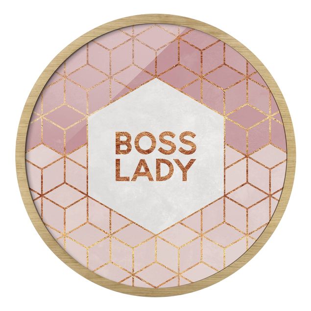 Quadro rotondo incorniciato - Boss Lady su esagoni rosa