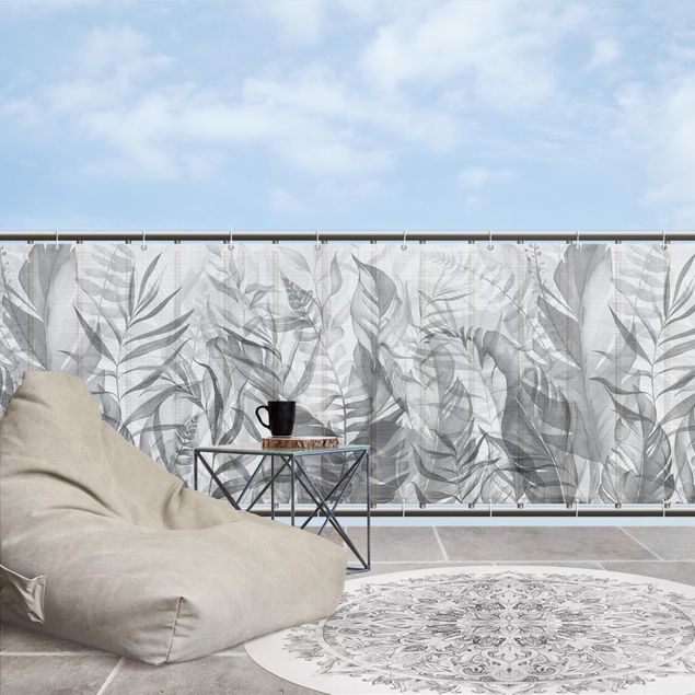 copri ringhiere per balconi Botanica - Foglie tropicali in grigio