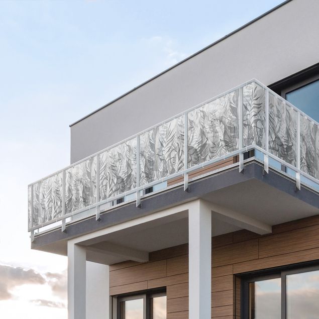 Telo frangivista per balcone resistente alle intemperie Botanica - Foglie tropicali in grigio