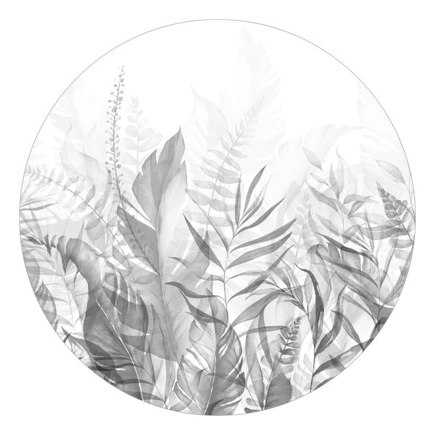 Carte da parati rotonde|Botanica - Foglie tropicali in grigio